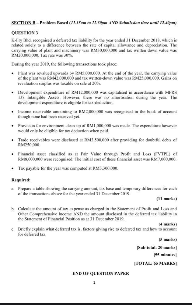  SECTION B - Problem Based (11.35am to 12.30pm AND Submission time