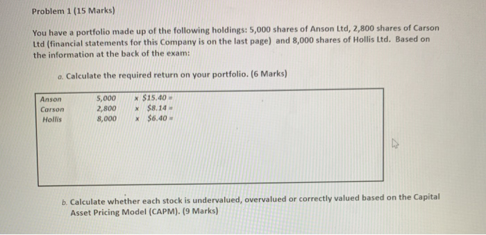  Problem 1 (15 Marks) You have a portfolio made up of