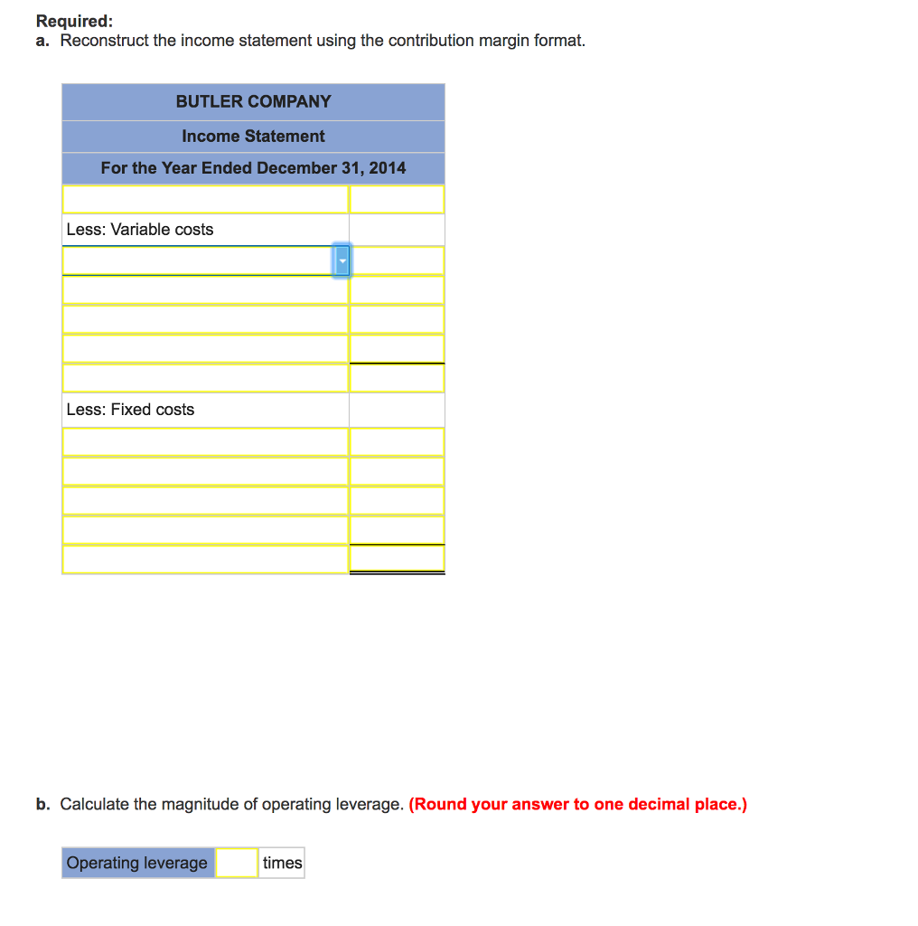 magnitude of operating leverage LO 2-3, 2-4 The following income statement was
