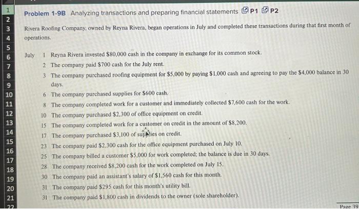  please help im stuck Problem 1-9B Analyzing transactions and preparing financial