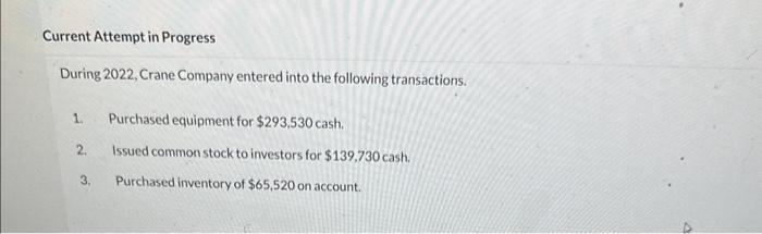  Current Attempt in Progress During 2022, Crane Company entered into the