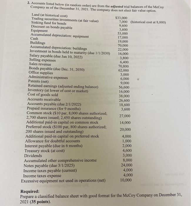 please helpppp 2. Accounts listed below (in random order) are from the