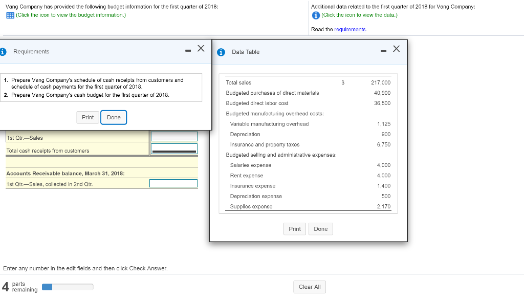 quarter of 2018 for Vang Company: Vang Company has provided the following