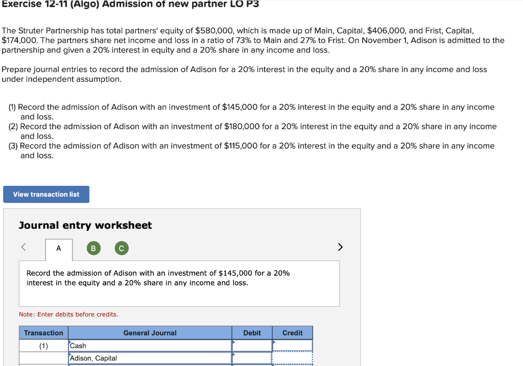 PLEASE ANSWER ALL PARTS AND FOLLOW THE SAME FORMAT Exercise 12-11 (Algo)