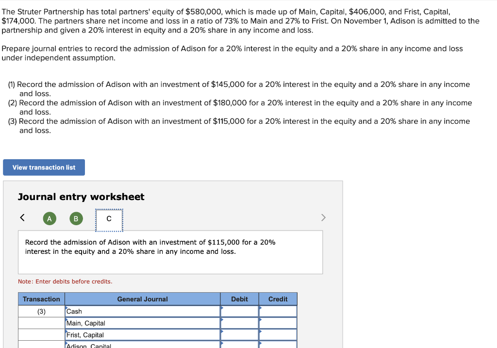 equity of $580,000, which is made up of Main, Capital, $406,000, and