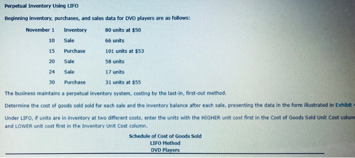  please help with blank areas Perpetual Inventory Using LIFO Beginning inventory,