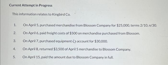  Current Attempt in Progress This information relates to Kingbird Co. 1.