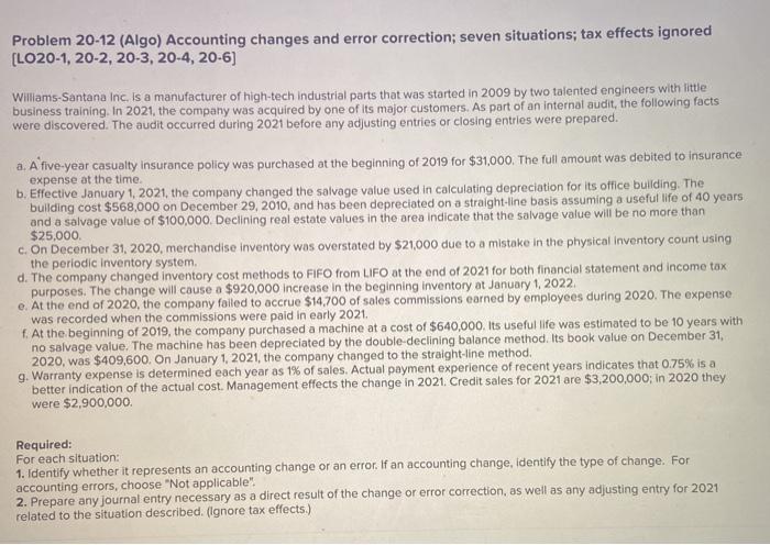  answer question 2 please Problem 20-12 (Algo) Accounting changes and error