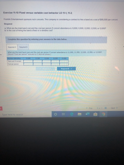  Exercise 11-10 Fixed versus variable cost behavior LO 11-1, 11-2 Franklin