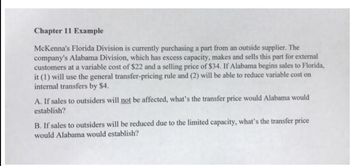  Chapter 11 Example McKenna's Florida Division is currently purchasing a part