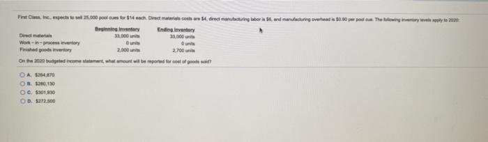 first class , inc.., expects to sell 25,000 pool cues for $14