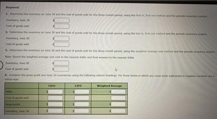 and data on purchases and sales for a three-month period are as