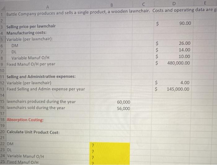 Absorption Costing Spreadsheet Dropbox by inserting either formulas or cell references in