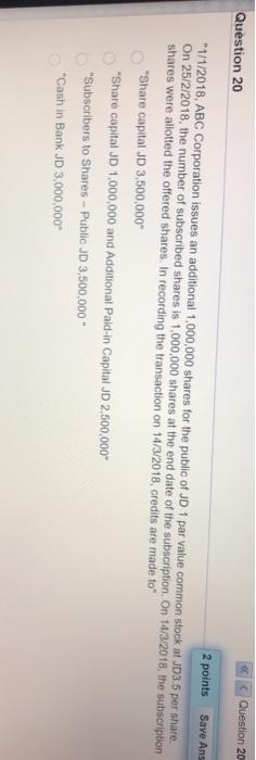  Question 20 Question 20 2 points Save Ang *1/1/2018, ABC Corporation