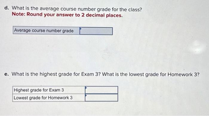highest grade for Exam 3 ? What is the lowest grade for