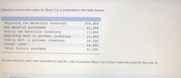  10. 13. Selected current information for Bison Co. is presented in