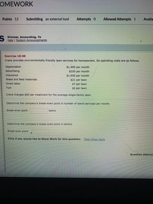  OMEWORK Points 12 Submitting an external tool Attempts 0 Allowed Attempts