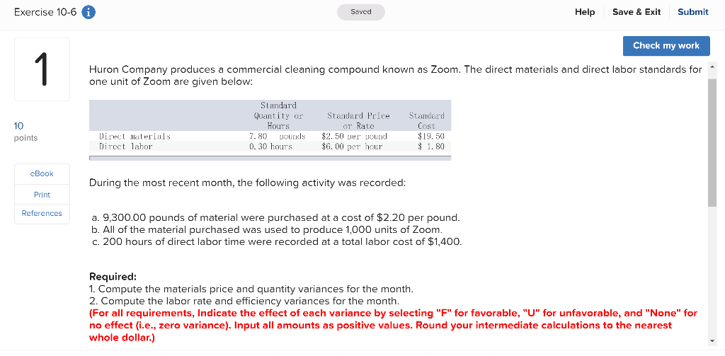Exercise 10-6 A Savcd Seved Help Save & Exit Submit Check