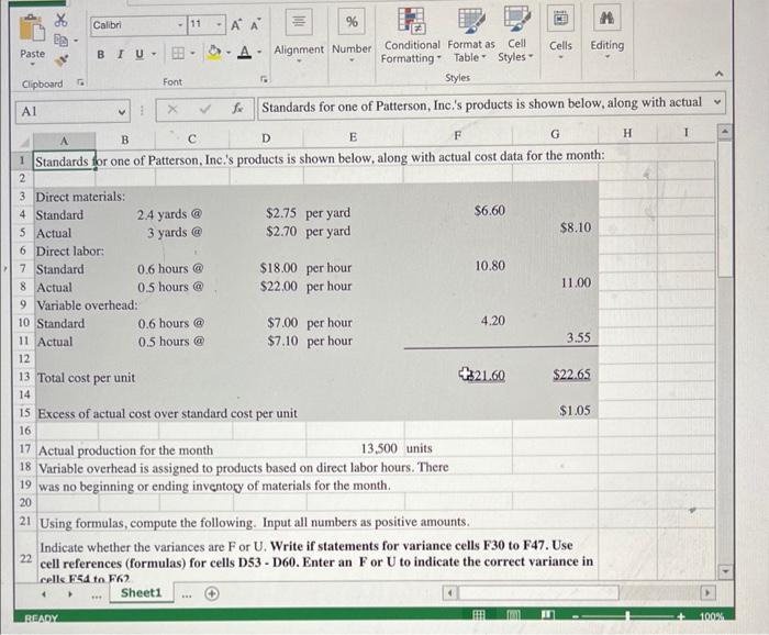 Inc. has provided detalis of its actual cost data for the month.