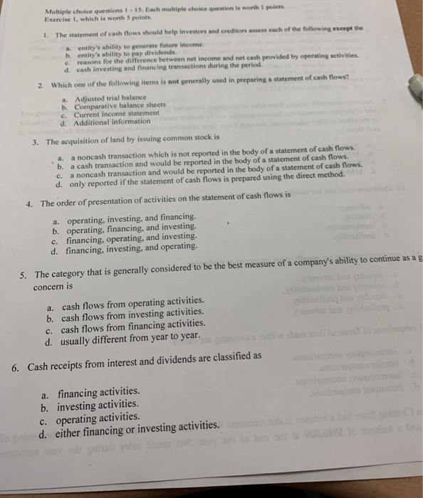  points. Multiple choice questions 1.15. Each multiple choice question is worth
