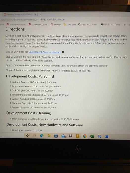  Develop a cost-benefit analysis for Fast Parts Delivery Store's information system