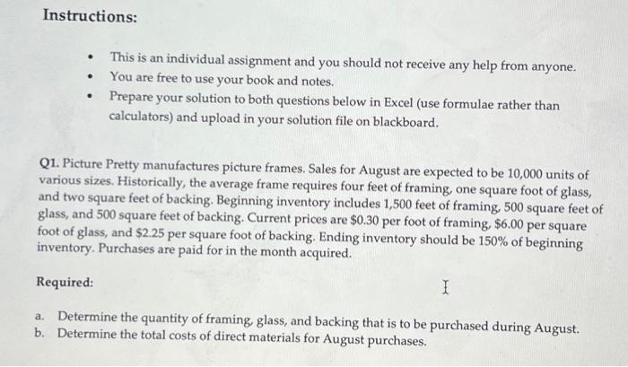  Instructions: - This is an individual assignment and you should not