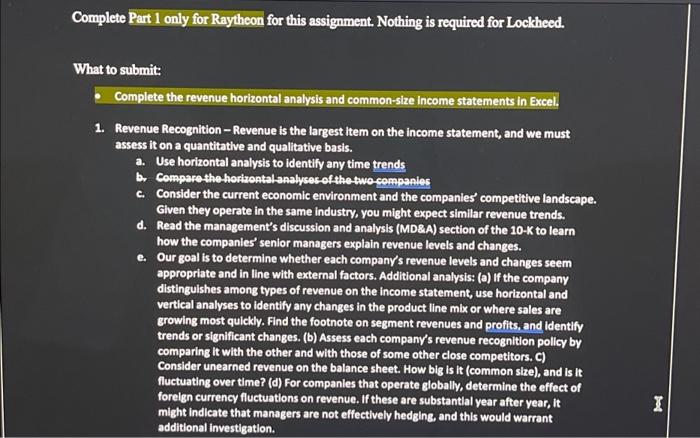  Complete Part 1 only for Raytheon for this assignment. Nothing is