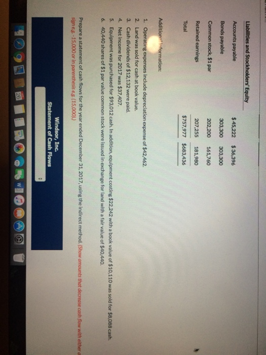balance sheets for Windsor, Inc, as of December 31 are presented below
