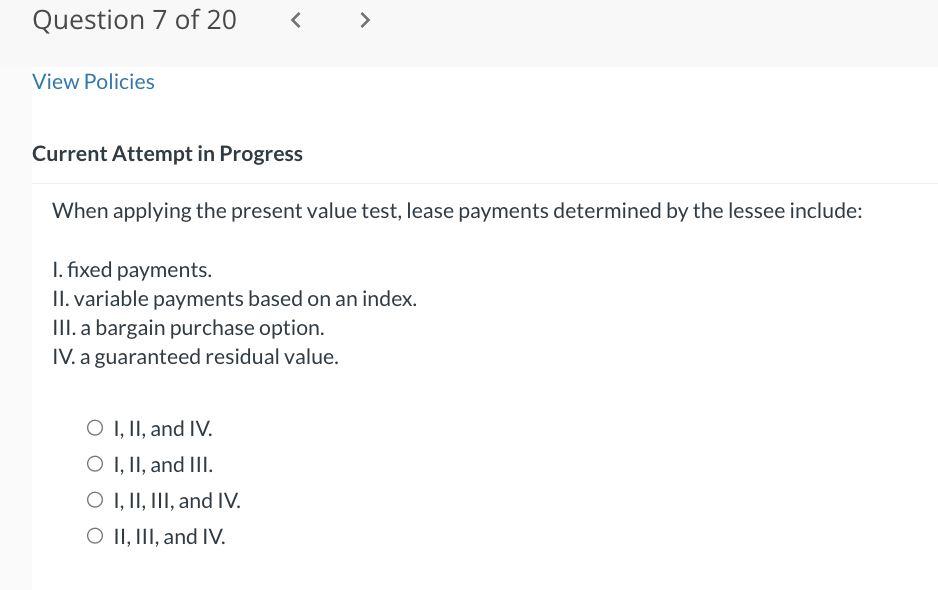 When applying the present value test, lease payments determined by the