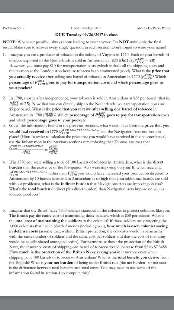 I NEED ANSWER TO NUMBER 4 Problem Set 2 Econ1740-Fall 2017 varo