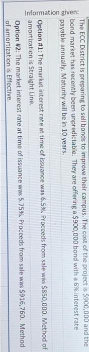 please help create a master/reference table for Option #1 and #2 with