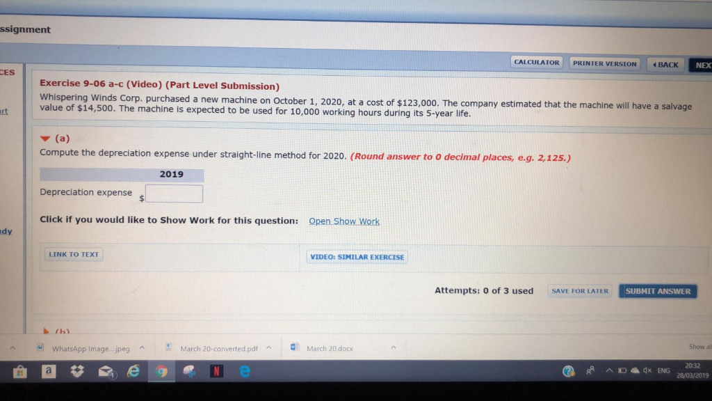 ssignment CALCULATOR PRINTER VERSION BACK NEX CES Exercise 9-06 a-c (Video)