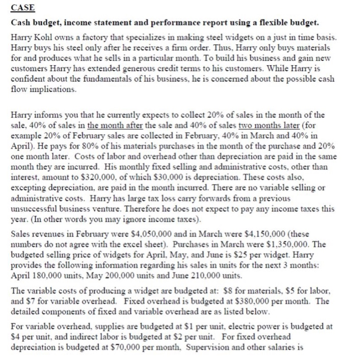  CASE Cash budget, income statement and performance report using a flexible