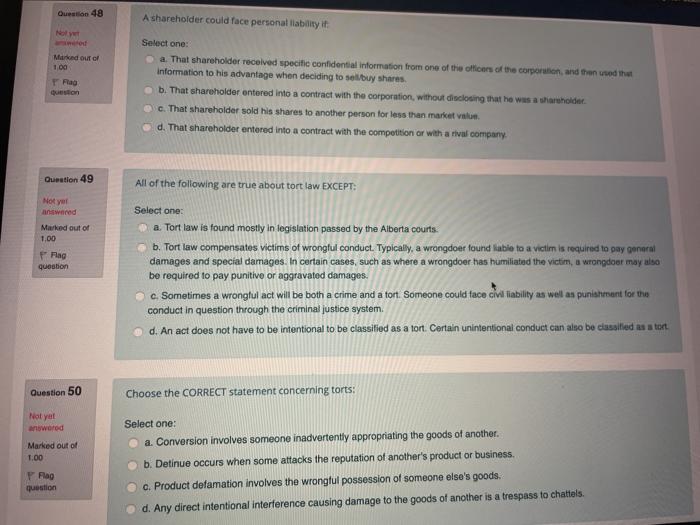  Question 48 A shareholder could face personal liability it Marked out