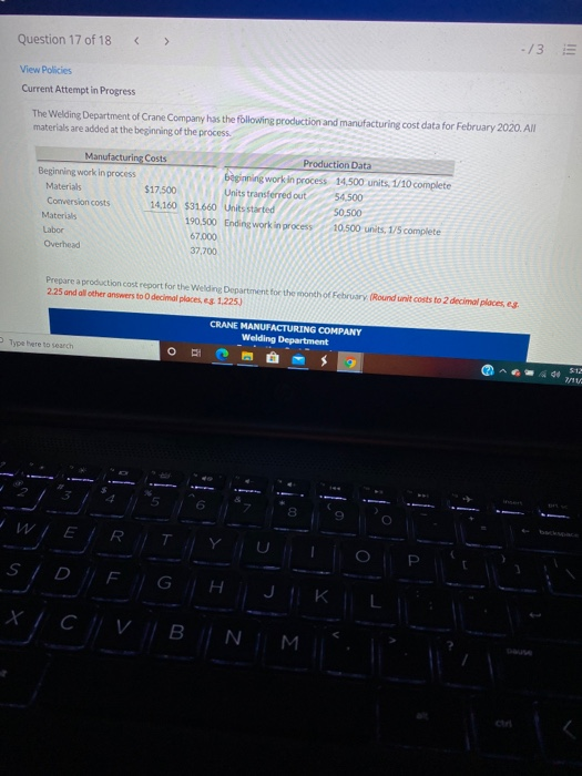  need help please 1 problem Question 17 of 18 -/3 View