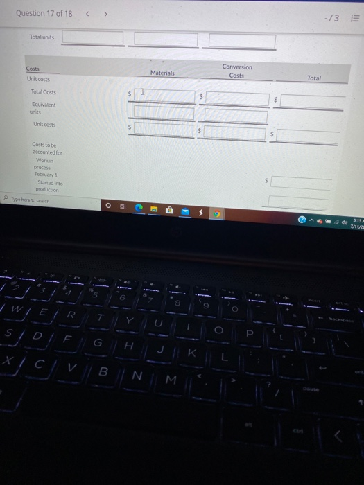 the following production and manufacturing cost data for February 2020. All materials