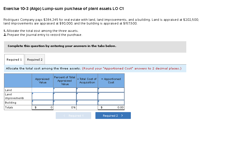  Exerclse 103 (Algo) Lump-sum purchase of plant assets LOC Rodriguez Company