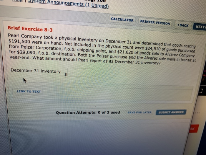  T system Announcements (1 Unread) CALCULATOR PRINTER VERSION BACK NEXT Brief