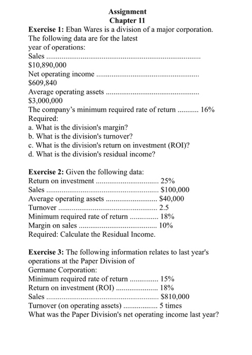  Assignment Chapter 11 Exercise 1: Eban Wares is a division of