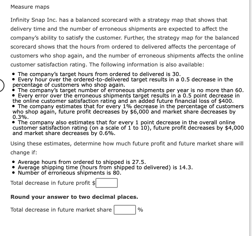 14.10 Measure Maps Infinity Snap Inc. has a balanced scorecard with a