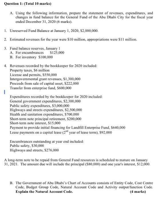  Question 1: (Total 10 marks) A. Using the following information, prepare