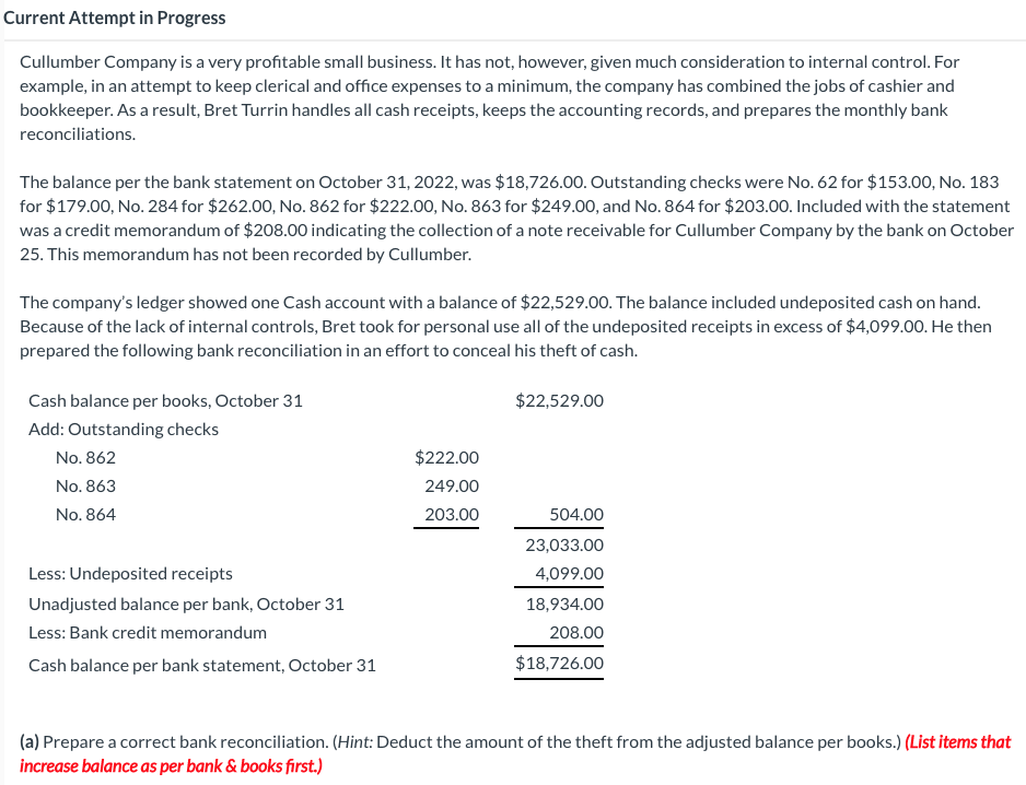  Current Attempt in Progress Cullumber Company is a very profitable small