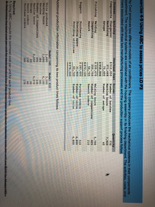  xercise 4-9 Using ABC to assess prices LO P3 ay Cool