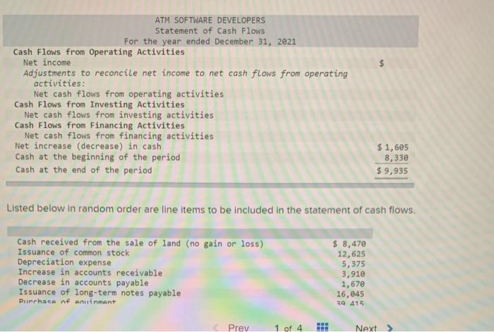  ATM SOFTWARE DEVELOPERS Statement of Cash Flows For the year ended