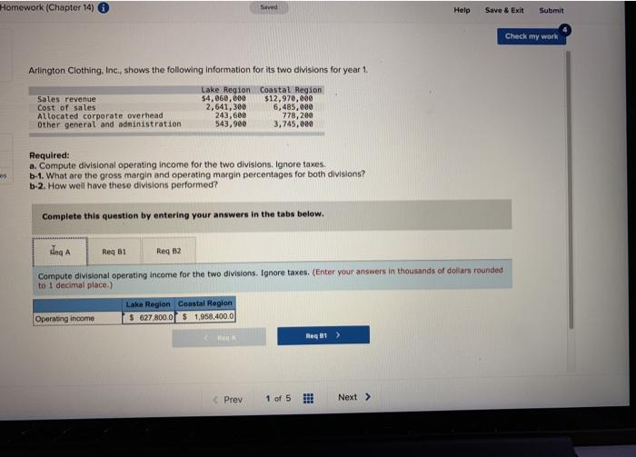  Homework (Chapter 14) Saved Help Save & Exit Submit Check my