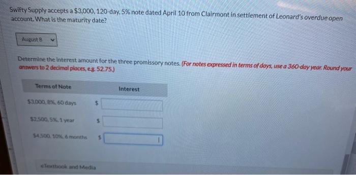  Swifty Supply accepts a $3,000,120-day, 5% note dated April 10 from