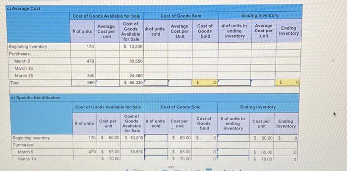 transactions for March. For specific identification, units sold include 90 units from
