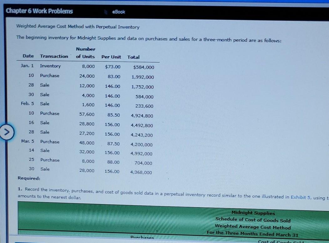  Chapter 6 Work Problems eBook Weighted Average Cost Method with Perpetual