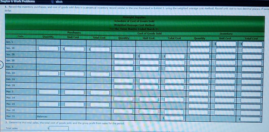 Inventory The beginning inventory for Midnight Supplies and data on purchases and