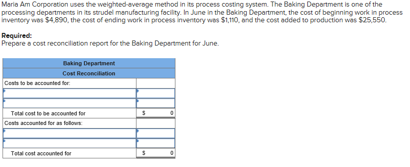 first processing department in a company that uses process costing, appear below
